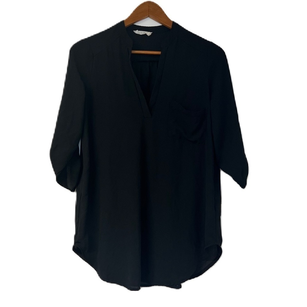 All in Favor Woman's Black deep v neck long sleeve blouse sheer Size small